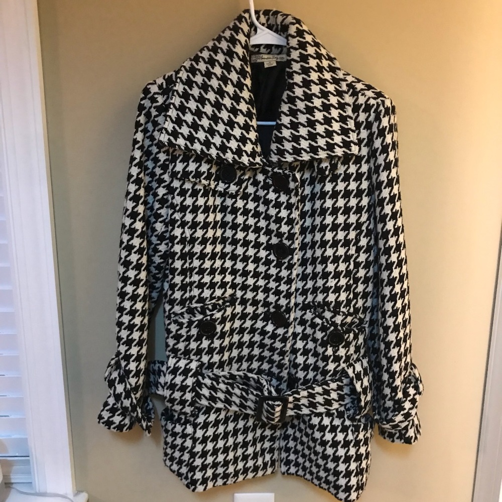 Houndstooth Wool Coat